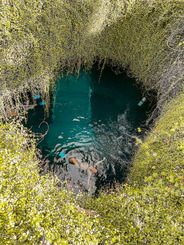 aimee albright floating in the water at devil's den spring